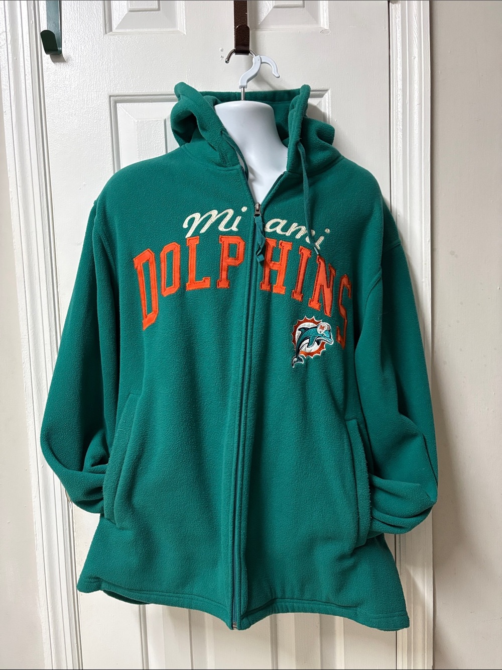 NFL Miami Dolphins Teal Fleece Hoodie with Orange Lettering